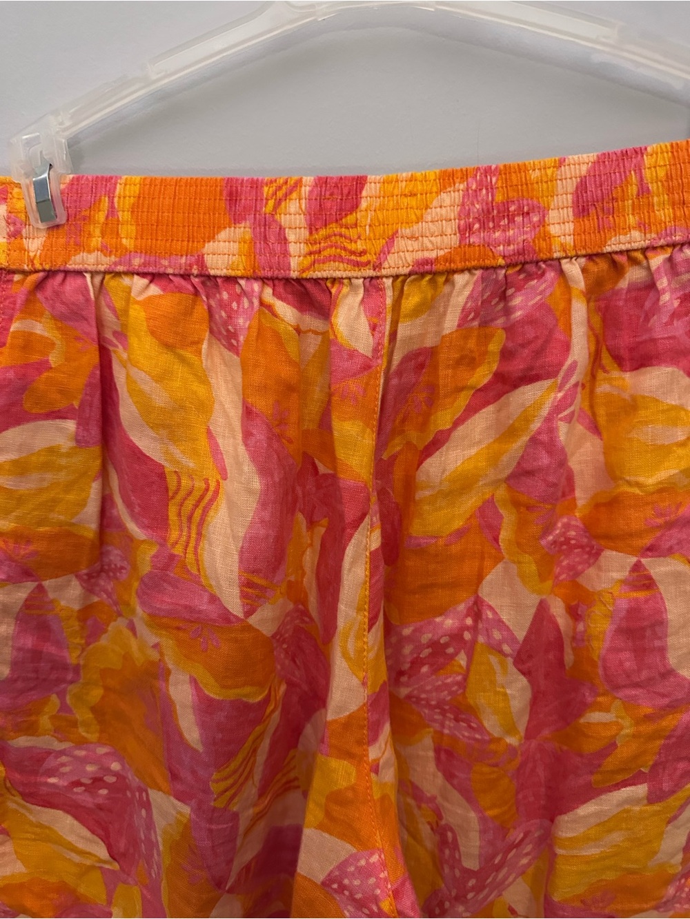 Cynthia Rowley 100% Linen Pink Orange Abstract Floral Wide Leg Crop Pants Medium - Picture 5 of 6